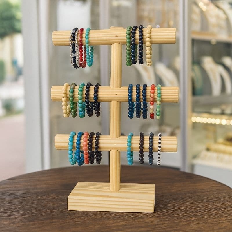 Expositor Pulseiras de Madeira 3 Andares Suporte Organizador para Jóias Relógios e Acessórios