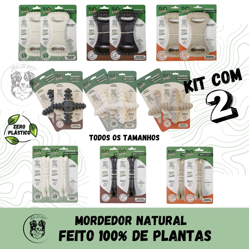 Kit 2 Biobone Resistente Brinquedo Para Cães de Planta Ossinho Ossão Asterisco Laranja Cana Madeira