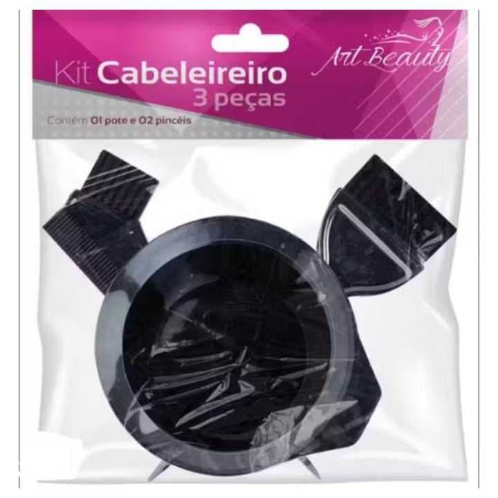 Kit Pincel Para Pintura Cabelo 3 Peças Cabelereiro Com Pote PretoKit Pincel Para Pintura Cabelo 3 Peças Cabelereiro Com