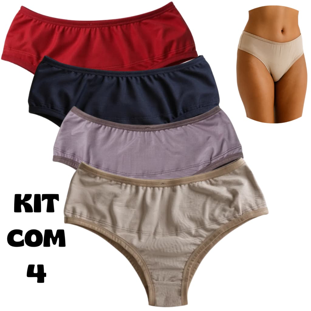 Kit Calcinha Reforçada Algodão Feminina Cintura Alta Confortável Senhora