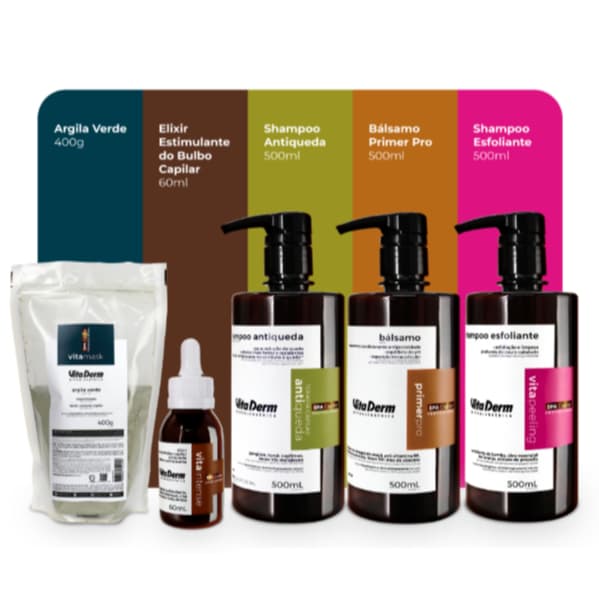 Kit SPA Capilar Vitaderm 5 Itens • Antiqueda • Crescimento Saudável • Hidratação e Força