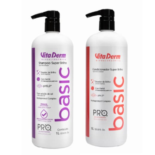 Kit Shampoo e Condicionador Basic 1L Vitaderm • Limpeza Suave • Hidratação e Brilho Intenso