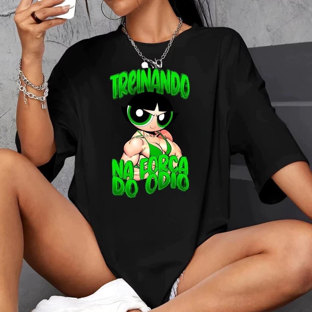 Camiseta Feminina Treinando Na Força Do Ódio 100% Algodão Camisa Treino Academia Fitness Estampa Humor Animada