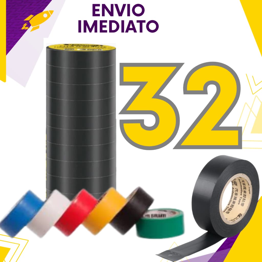 Kit 32, 12, ou 8 un - Fita Isolante De PVC 5MColorida Verde Amarelo Preto Vermelho Azul Branco