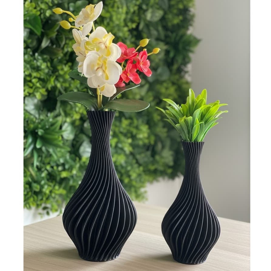 Kit 2 Vasos Decorativos em Espiral Decoração Sala Mesa Cozinha Plástico Resistente