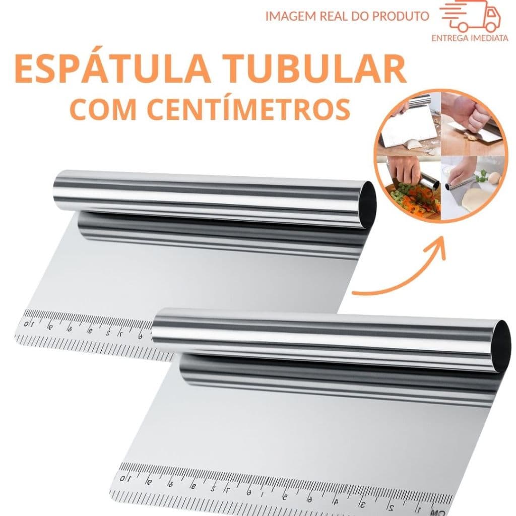 Espátula Tubular em Inox Premium 15cm com Régua Medidora, Cortador de Massas, Raspador de Legumes, Pães, Bolos