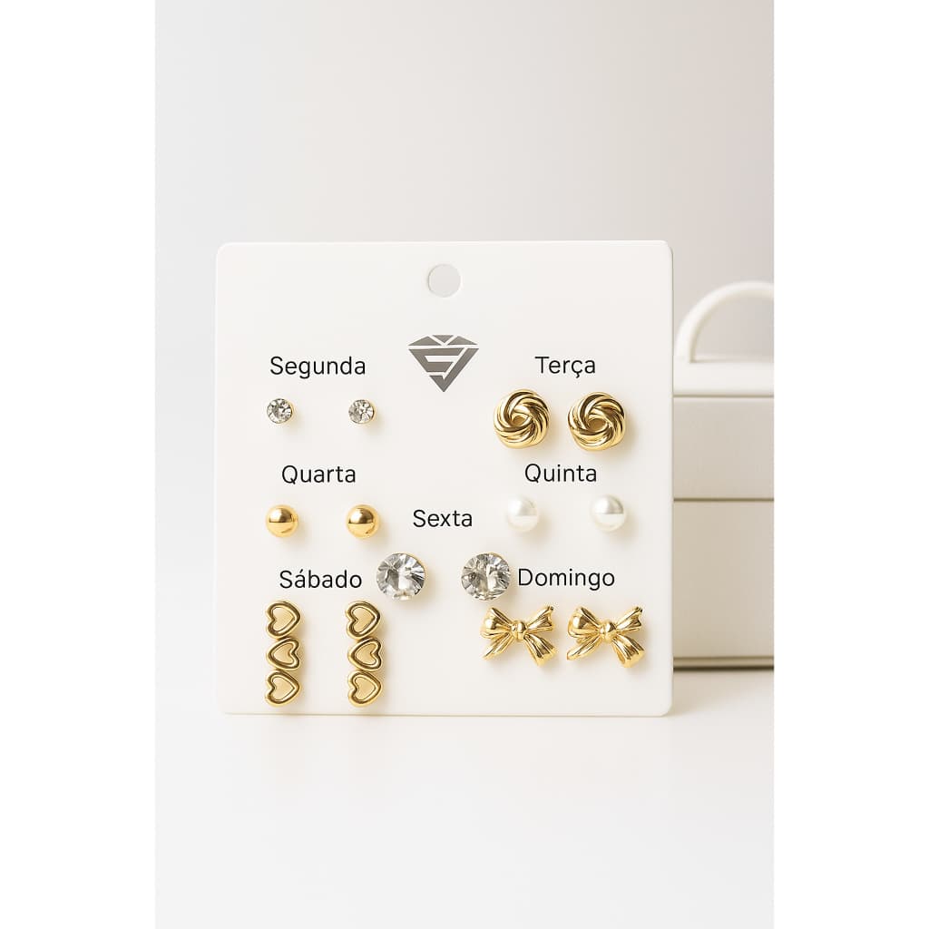 kit com 7 pares brinco Conjunto Elegante de alta qualidade biju cartela alta qualidade delicado look