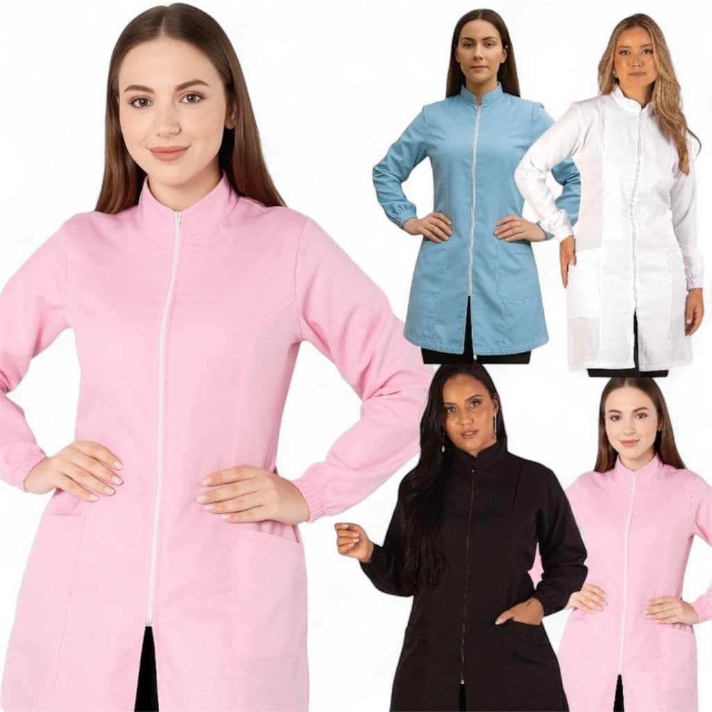 Jaleco Feminino Diversas Cores Com Ziper Gola Padre Manga Longa