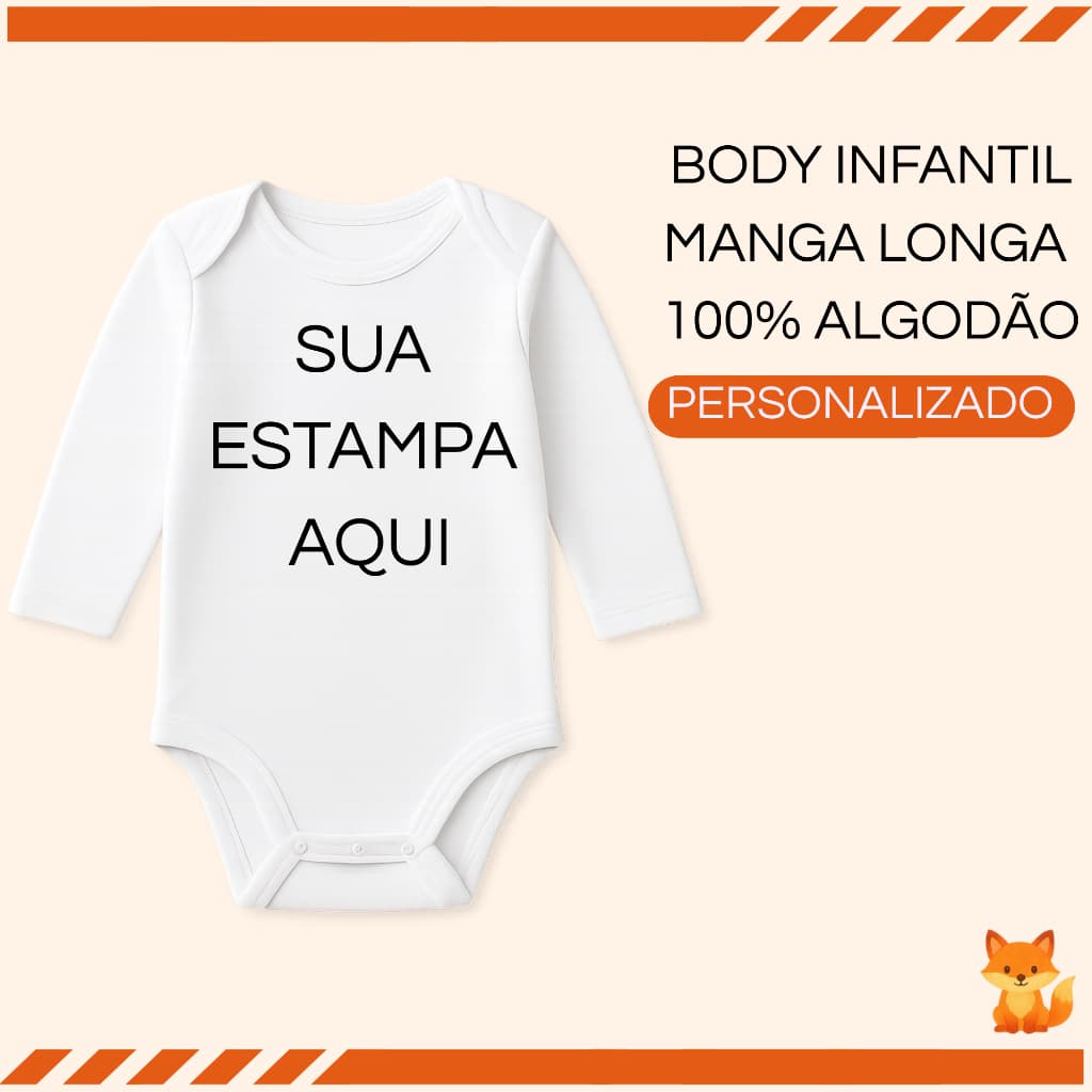 Body Personalizado 100% Algodão Manga Longa DTF Body Bebê