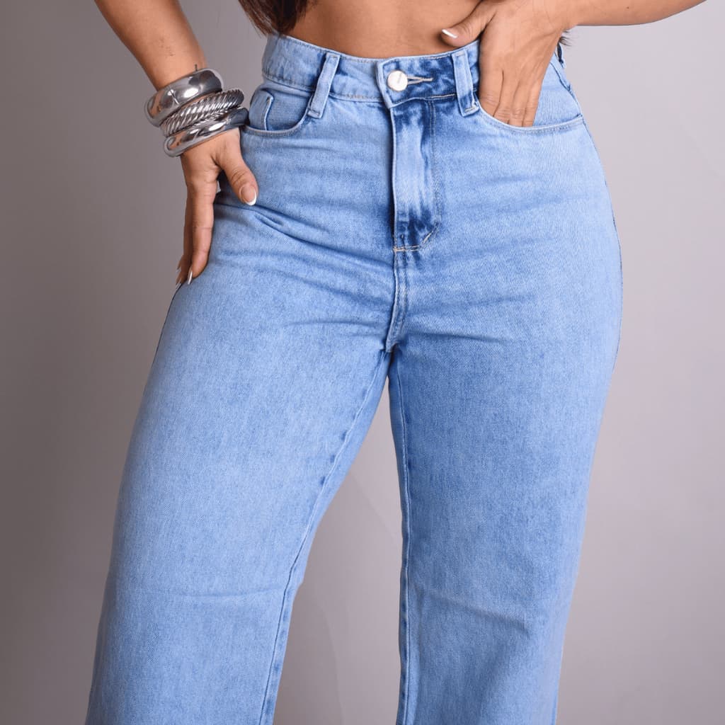 WIDE LEG JEANS FEMININA CLARA PANTALONA CINTURA ALTA PREMIUM