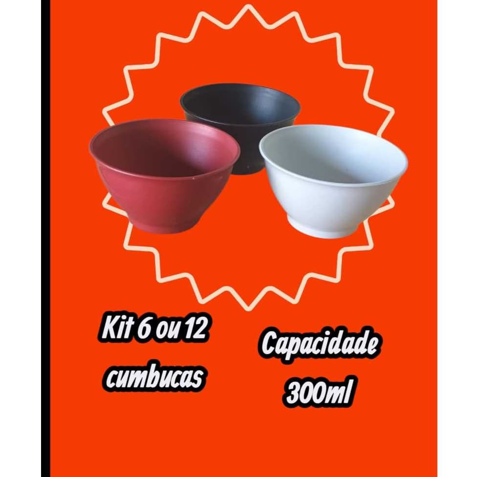 KIT COM 6 ou 12 CUMBUCAS 300ml  VERMELHA DE PLASTICO IDEAL PARA SOBREMESA PLASTICO