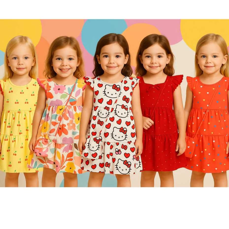 Vestido Infantil com Corações e Pompom + Bolsinha