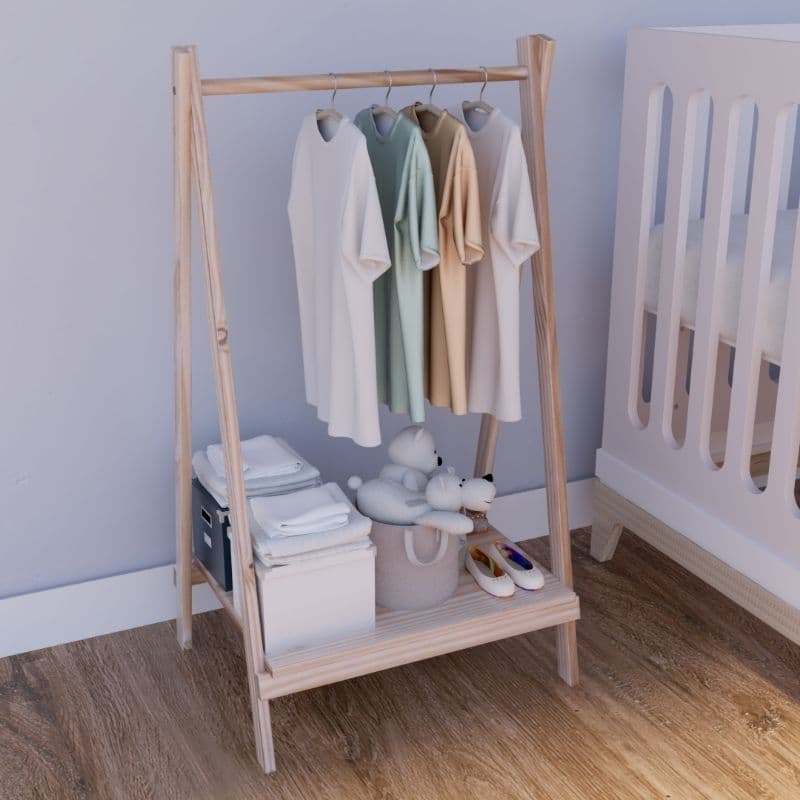 Cabideiro Montessoriano Arara Roupas Infantil Tamanho G Madeira