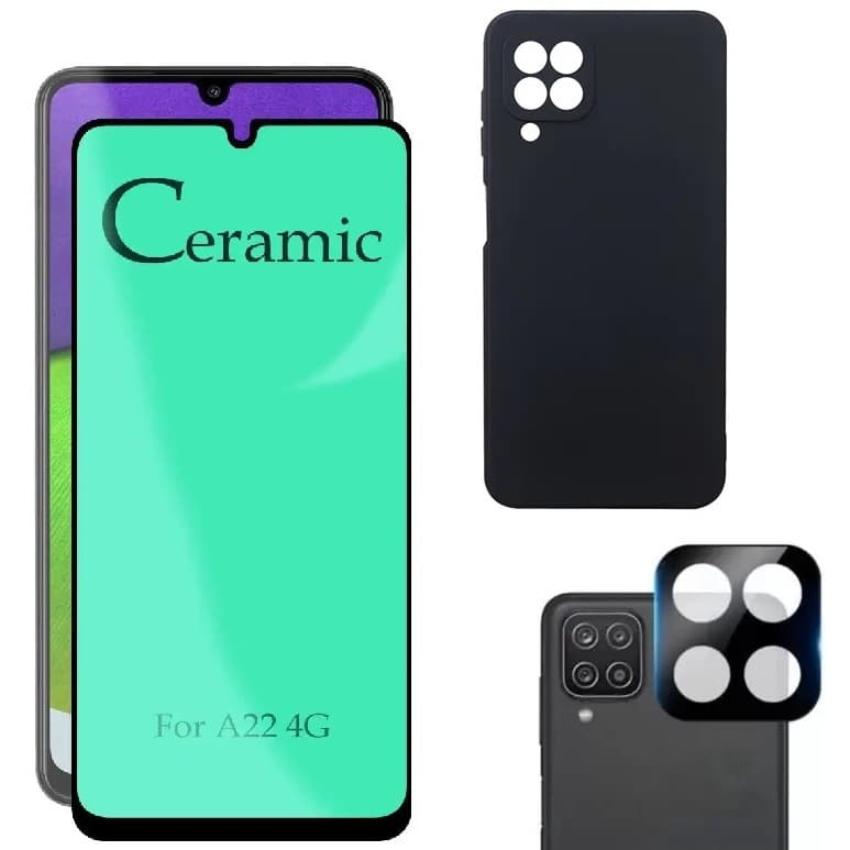 Kit Completo Samsung Galaxy A22 4G – Capa Aveludada + 2 Películas de Cerâmica + Câmera Traseira
