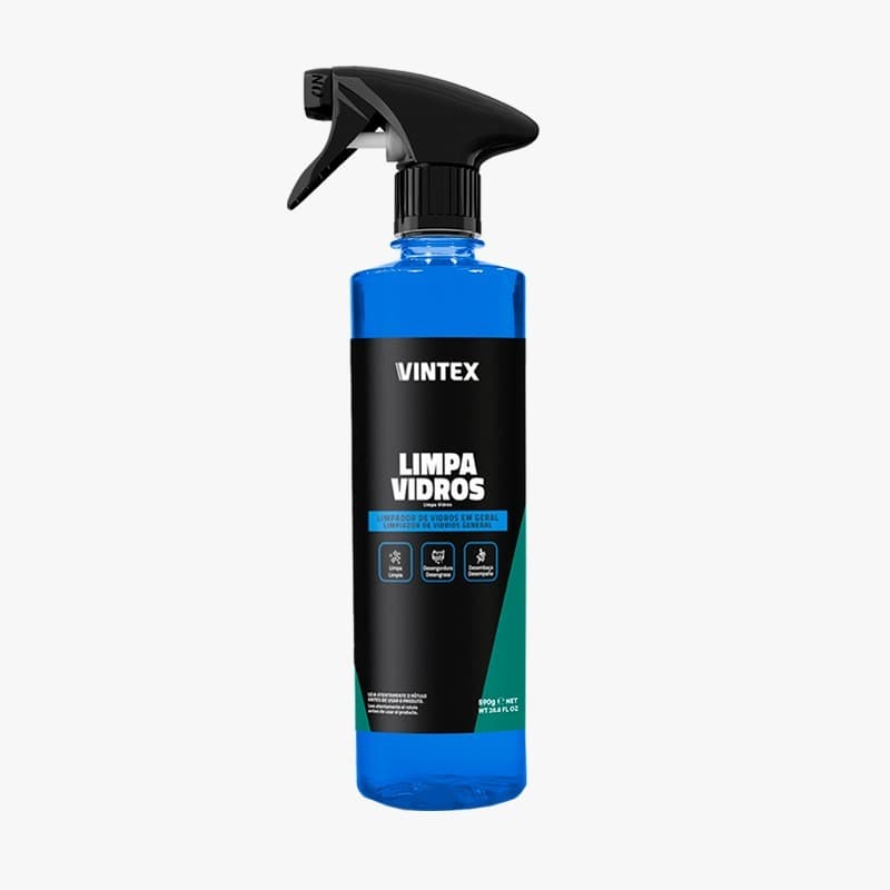 LIMPA VIDROS VINTEX 500ML removedor de manchas, desengordura e desembaça vitrines, vidros de automóveis e espelhos.