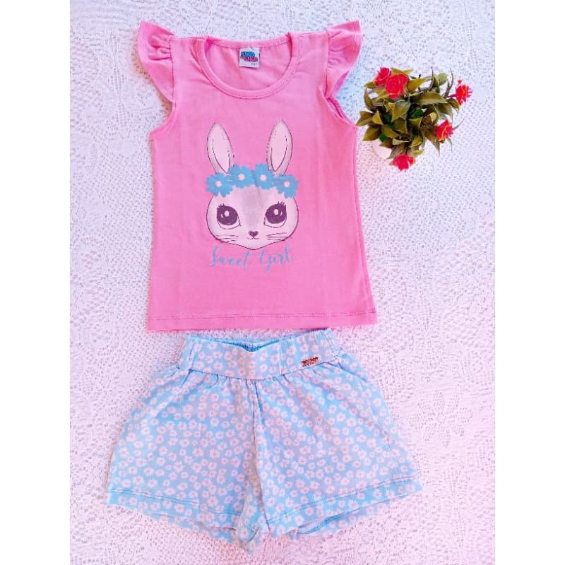 Conjunto Blusa Regata Short Menina Infantil Verão 2 pçs 3 a 10 anos