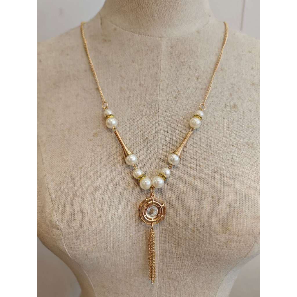 Colar elegante estilo retrô francês com bola e argola adornada com diamantes