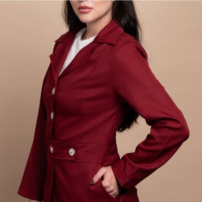 Jaleco Feminino Acinturado Elisa Vermelho Escuro ENVIO RÁPIDO