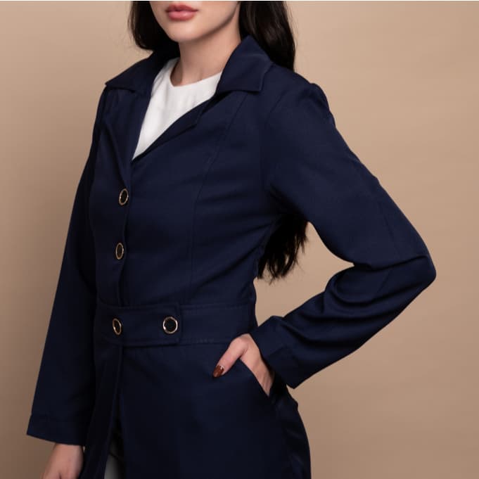 Jaleco Feminino Acinturado Elisa Azul Marinho ENVIO RÁPIDO