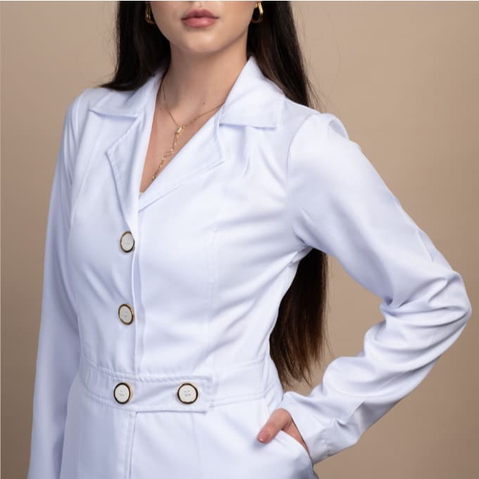 Jaleco Feminino Acinturado Elisa Branco ENVIO RÁPIDO