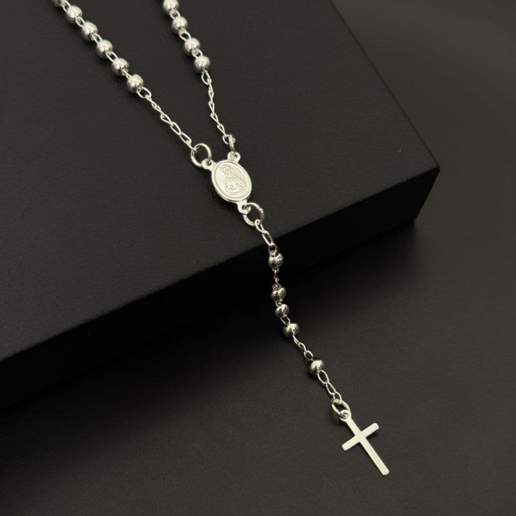 Colar Terço Nossa Senhora banhado a prata 925