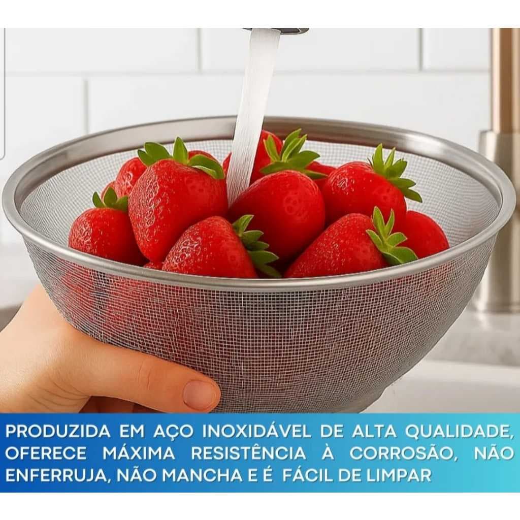 Escorredor Cesta inox  Cesto  28cm  Lavar Cozinhar Alimentos A Vapor Arroz Legumes escorrer