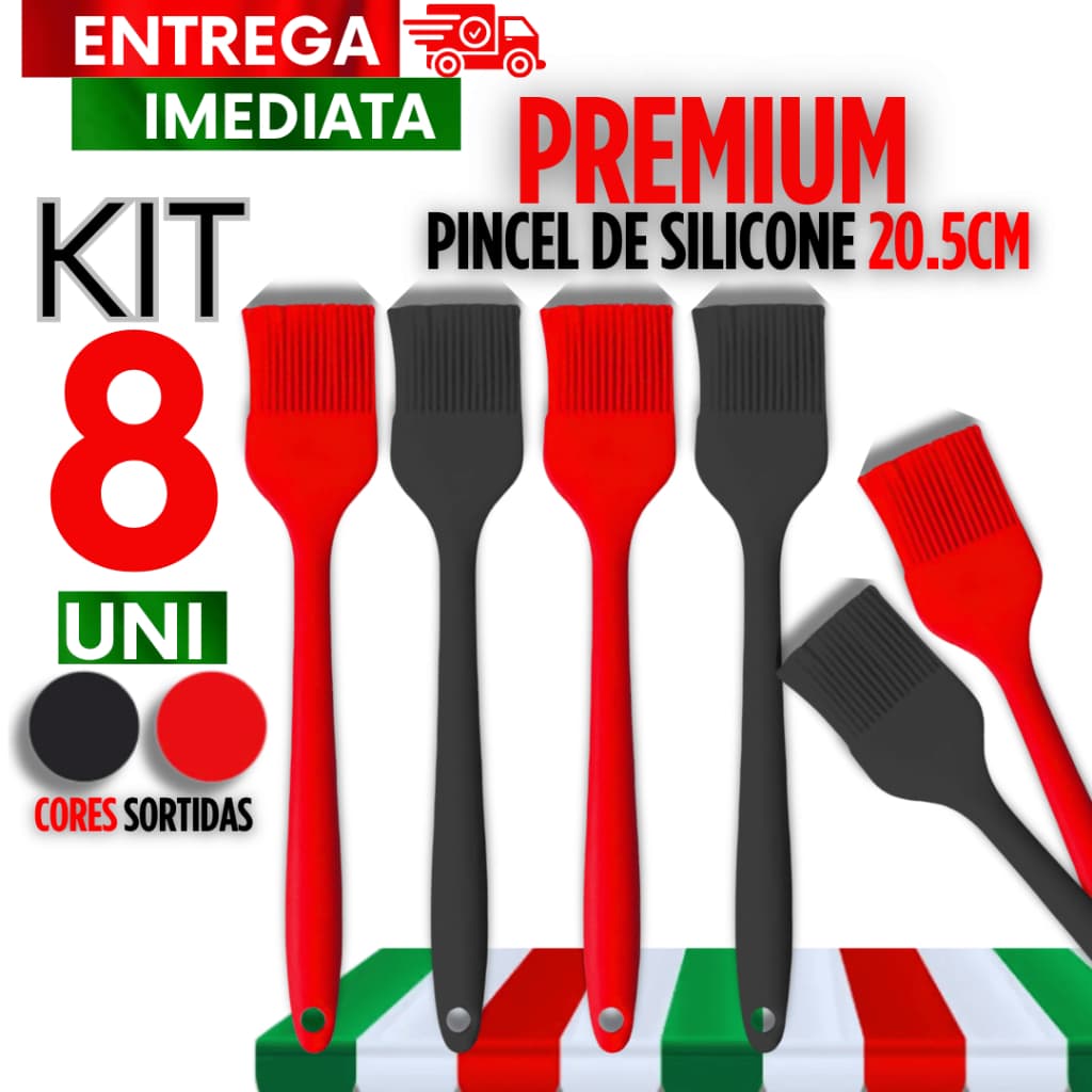 Combo com 8 Pincel de Silicone HM Culinário Linha Premium 20,5cm agil a sua cozinha e no seu negócio