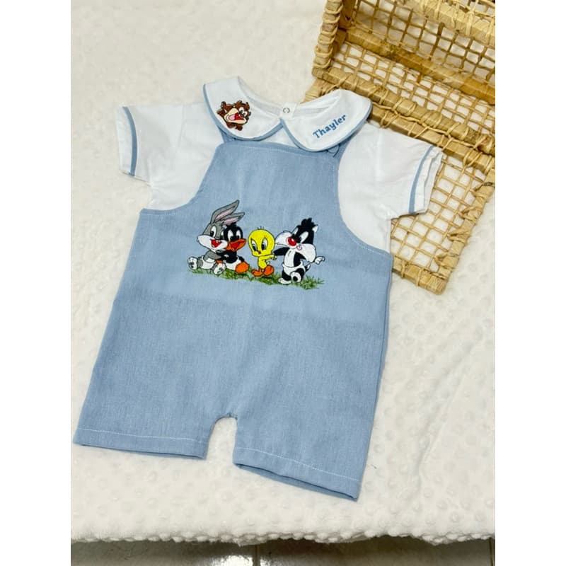 conjunto jardineira personalizada baby looney tunes