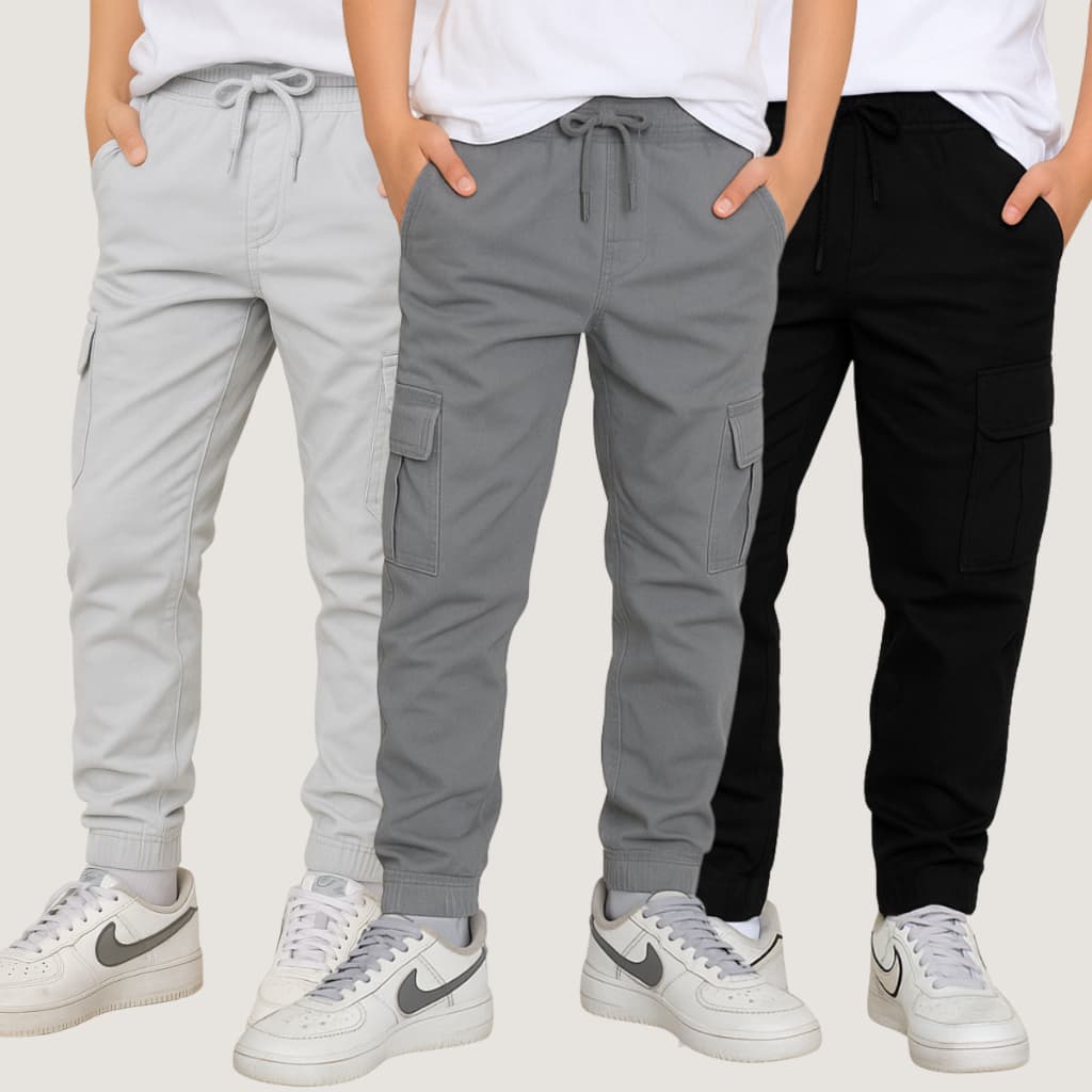 Calça Jogger Cargo Infantil Masculina Juvenil Sarja Jeans Confortável Escolar Casual Bolsos Funcionais 10 ao 16