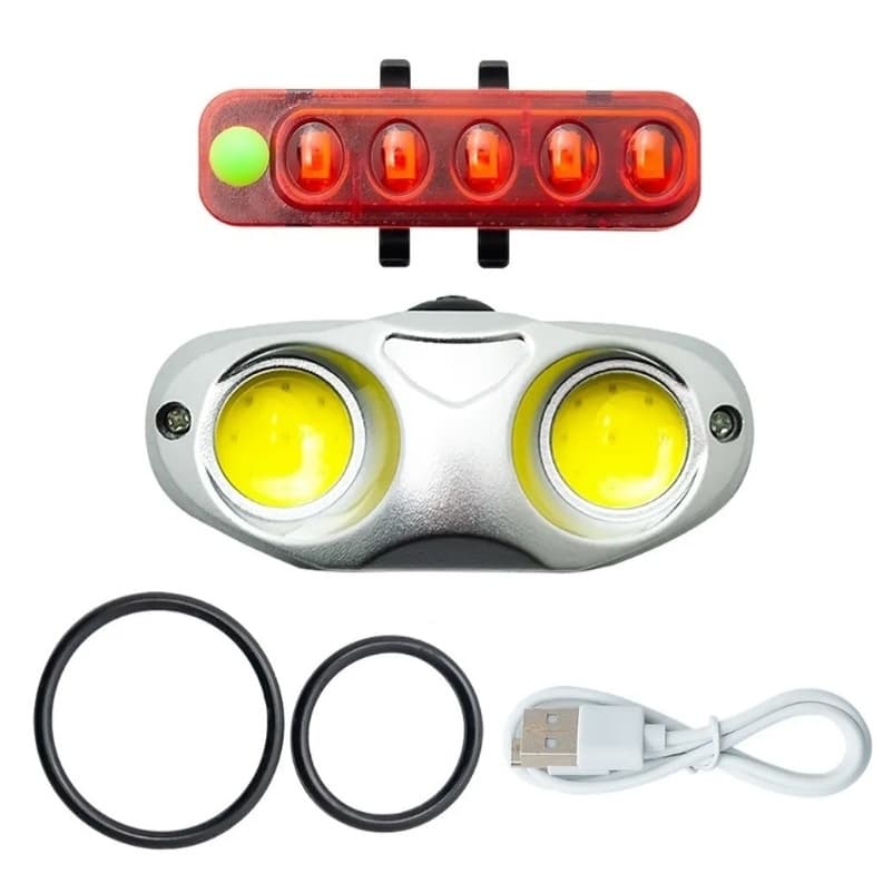 Bike Farol Lanterna 2 Led+ Sinalizador Recarregável Lt-8552 Cor Preto
