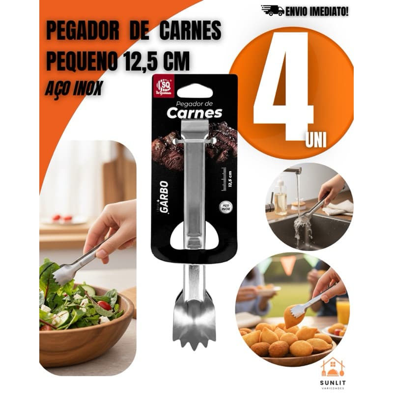 Pegador de Carne Pequeno 12,5cm Inox – Ideal para Frios, Saladas, Ovos de Codorna e Muito Mais