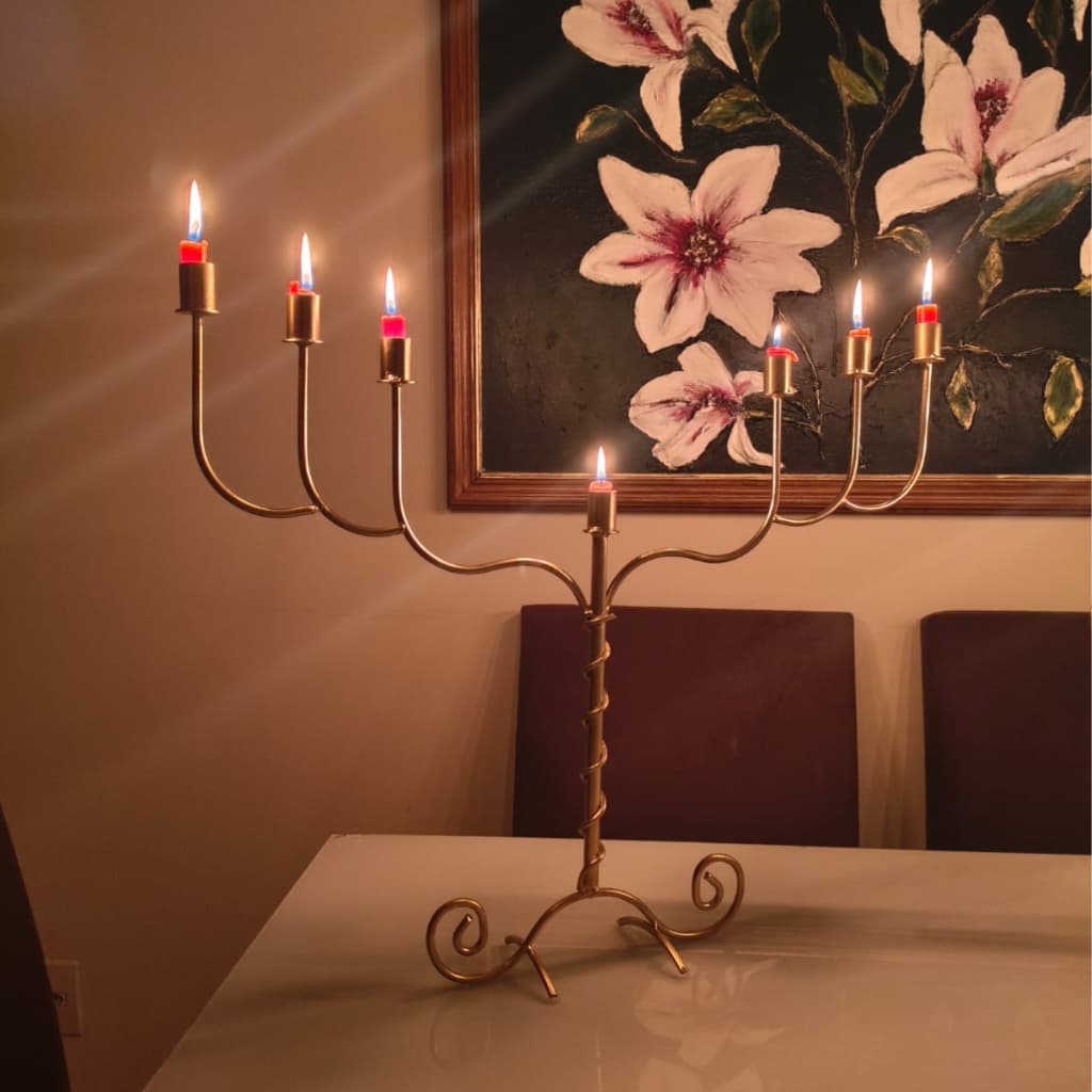 Candelabro Grande 7 Velas Luxo Dourado Ferro Artesanal Castiçal Decorativo Sala Igreja Medieval