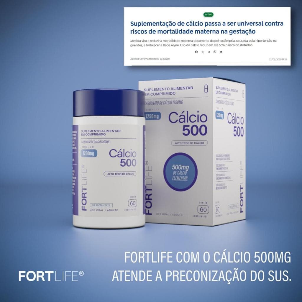 Cálcio 500 - Carbonato de Cálcio 1250mg (500mg de Cálcio Elementar) 60 Comprimidos