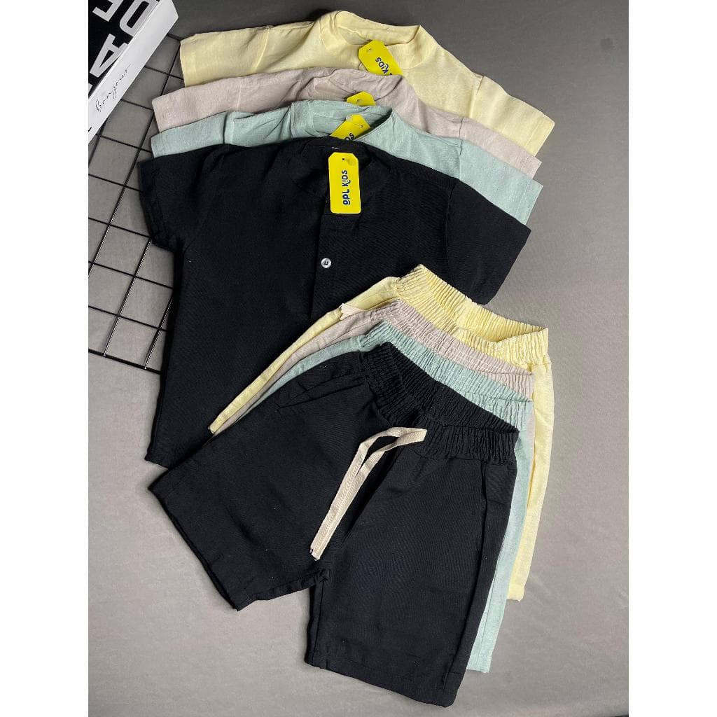 Conjunto Infantil Linho Camisa Gola Padre e Short Menino 2 Peças