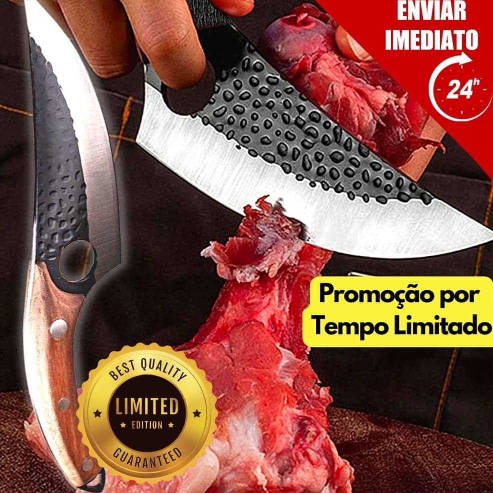 Faca Desossa Artesanal Inox Estilo Damasco com Bainha – 27cm Profissional