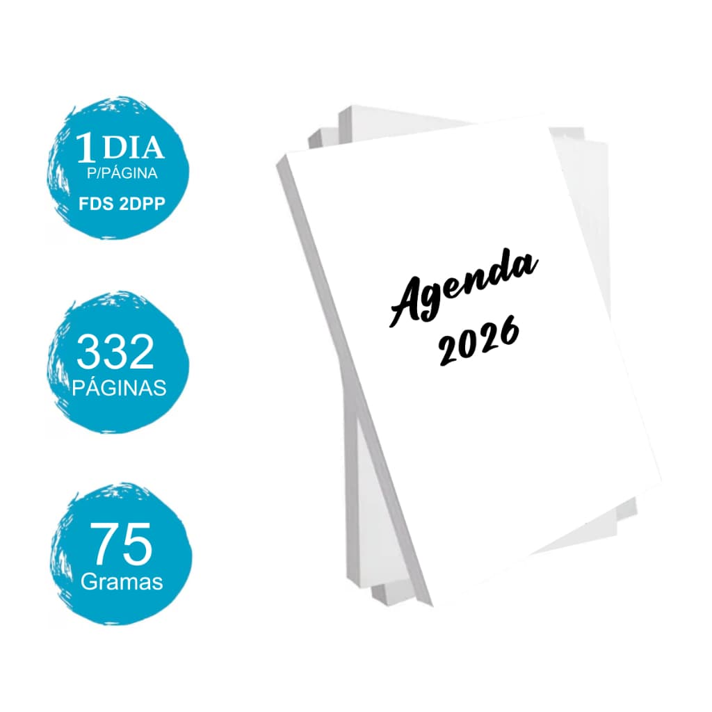 Miolo de Agenda impressa Sulfite A5 75g. com 332 Páginas sendo 1DPP FDS2DPP