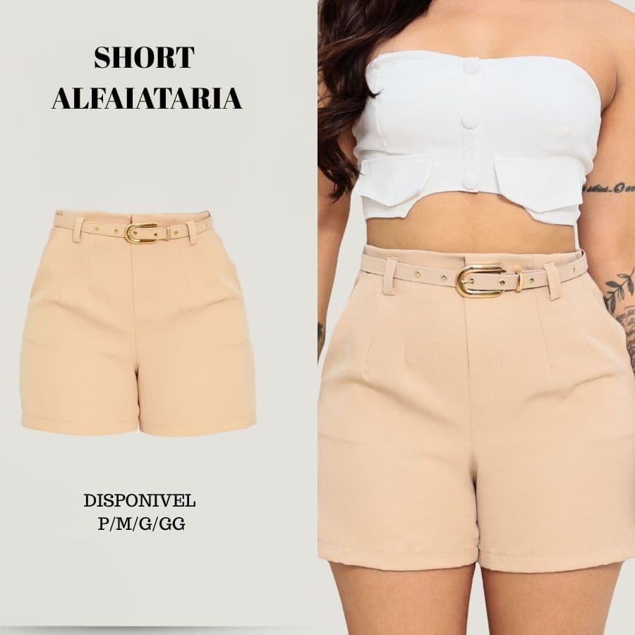 Short Alfaiataria Feminino Clássico Cintura Alta Tendência 2025