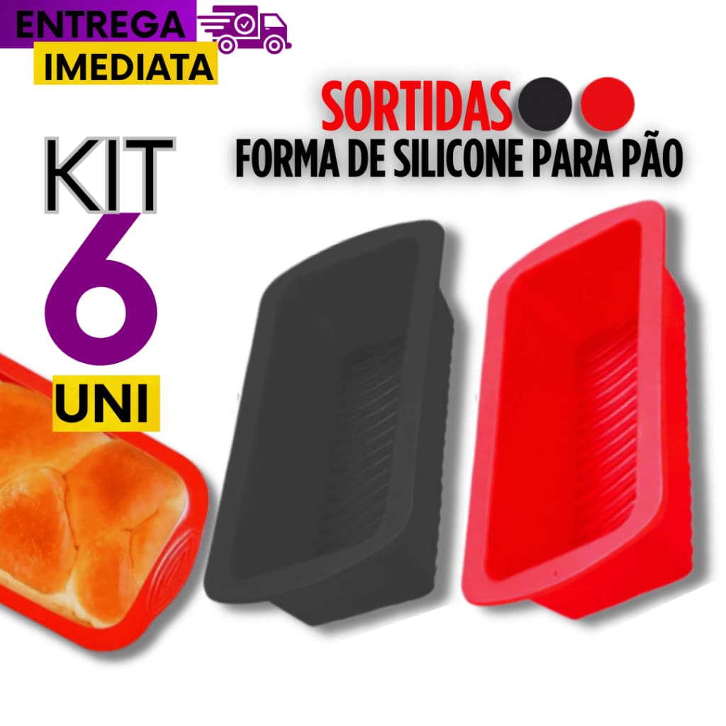 06 Uni Assadeira Forma de Silicone 26x13cm Multiuso Silicone Vermelho ou Cinza Artigos de Cozinha