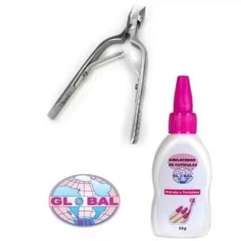 kit Alicate de cutículas afiado inox esterizaveis cabo retangular + 01 Amolecedor de Cutículas 30g .Global Mil