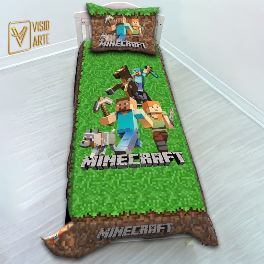 Jogo De Lençol Cobre Leito + Fronha  Mine Blocos