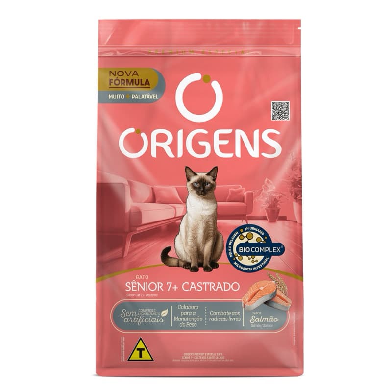 Granel Ração Origens Premium Especial Gato Sênior 7+ Castrado Sabor Salmão 1 Kg na