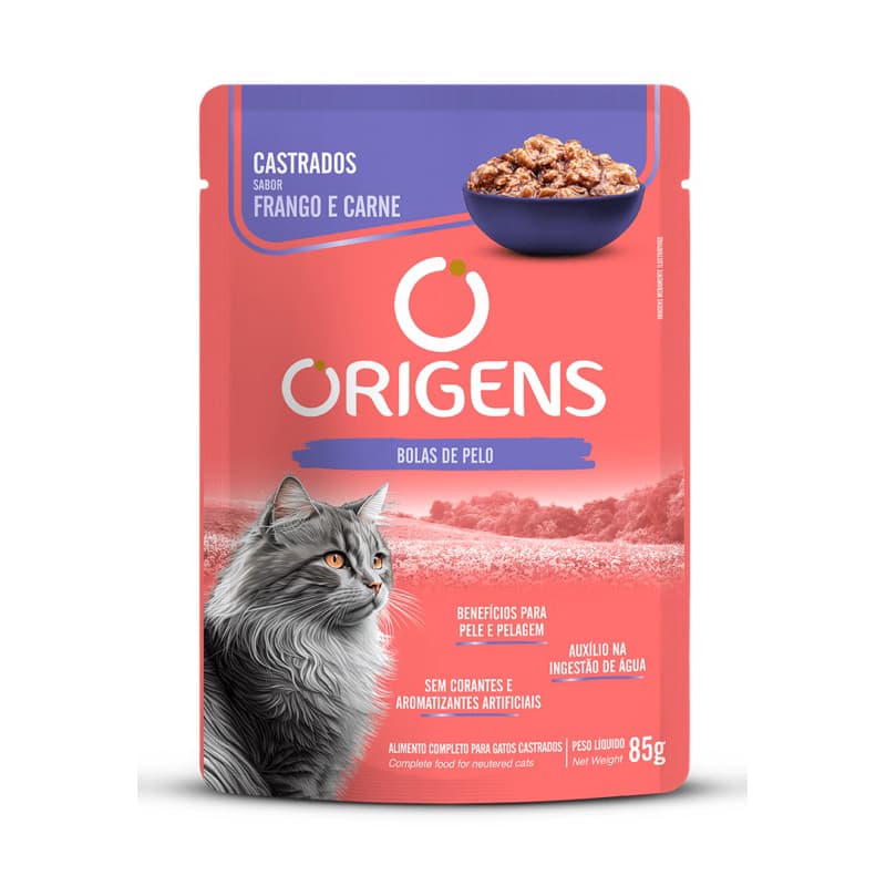 SACHÊ Origens Premium Especial Gatos Adultos Castrados Sabor Frango E Carne 85g COMBO COM 3 UNIDADES
