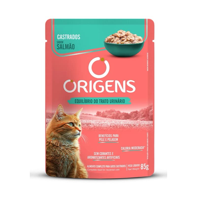 SACHÊ Origens Premium Especial Gatos Adultos Castrados Sabor Salmão 85g COMBO COM 3 UNIDADES