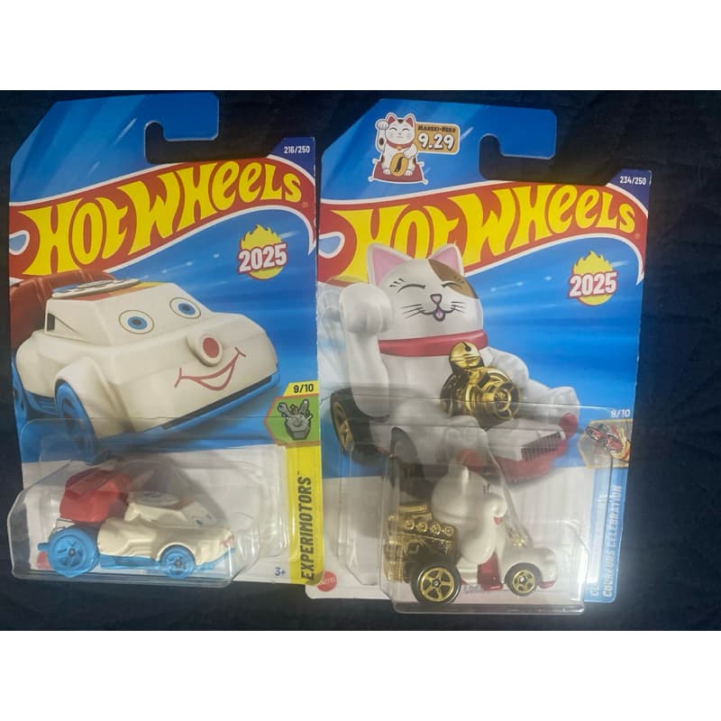 hot wheels oferta dupla quick chat carrinho do telefone + feline lucky carrinho do gatinho da sorte