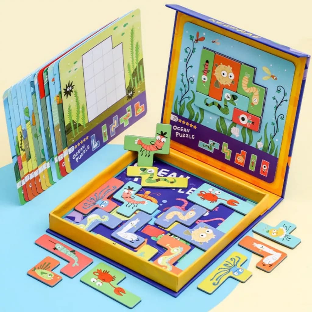 Jogo de Mesa Infantil Puzzle Magnético Oceano 30 Fases Brinquedo Montessori Educativo de Encaixe para Crianças