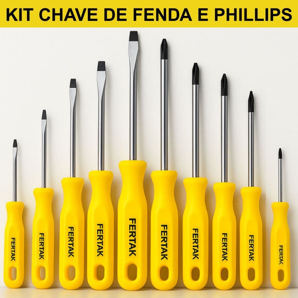 Jogo Chaves de Fenda e Phillips 10 Peças Kit De Chave Profissional Magnética - Fertak Tools