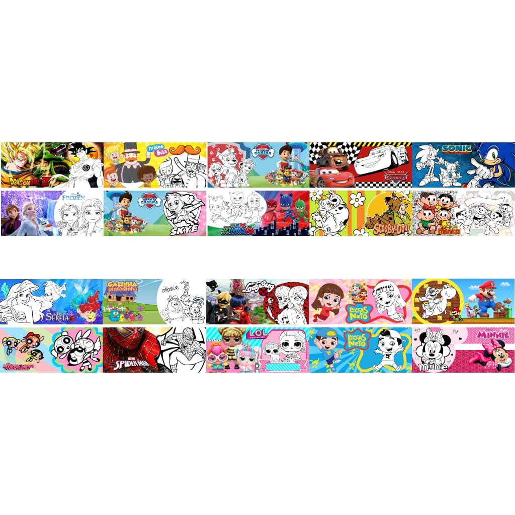 Kit 40 Estampas Prontas Impressas Dia Das Crianças Para Colorir Sonic Super Mario Minnie Frozen Meninas Super Poderosas