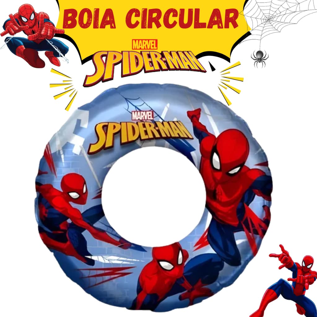 Boia Infantil Circular Inflável Homem Aranha Marvel Criança Menino Praia Piscina Spider Man 56cm