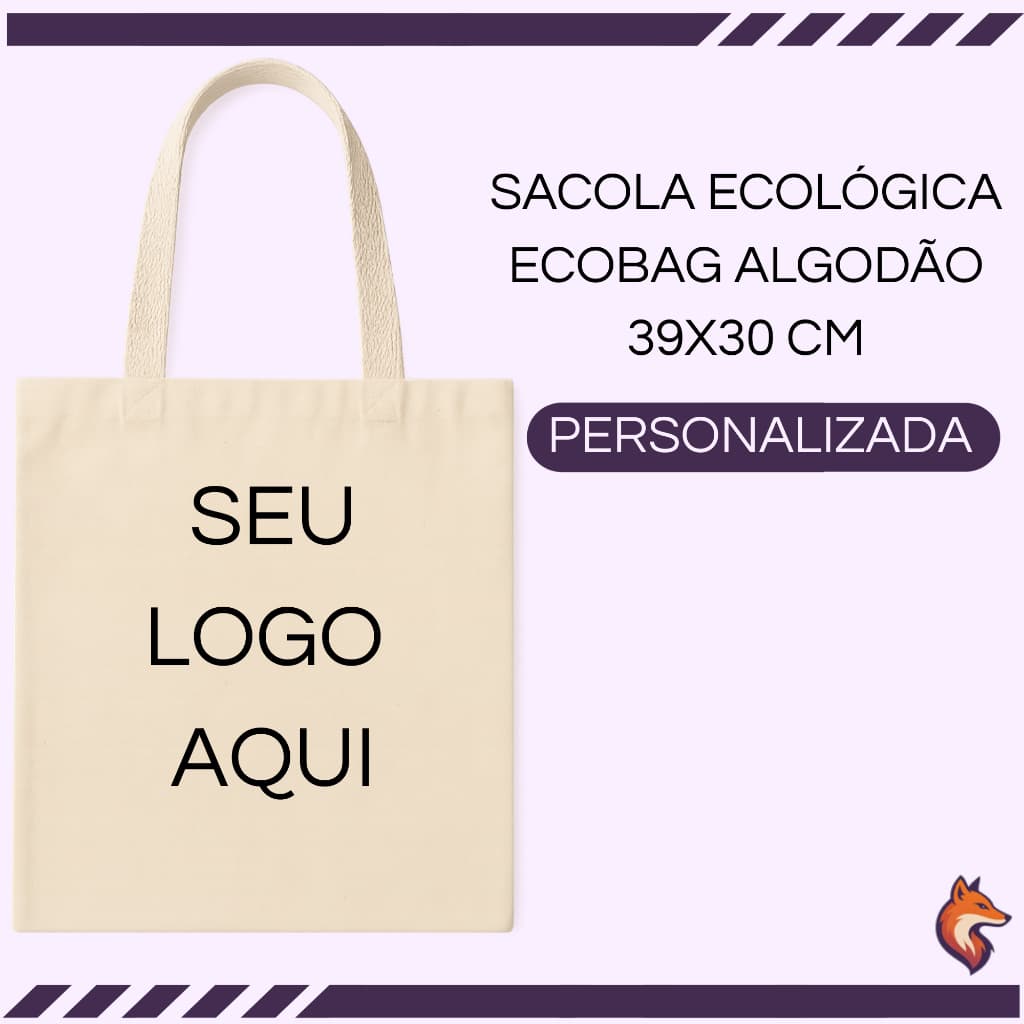SACOLA ECOLOGICA 100% ALGODÃO CRU ECOBAG PERSONALIZADA 39X30 CM ESTAMPA EM DTF