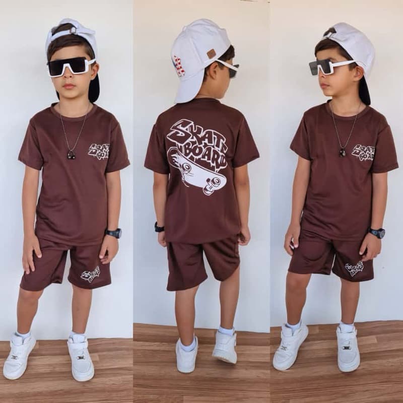 Roupa infantil de menino conjunto masculino camisa e bermuda verao em Dry fit